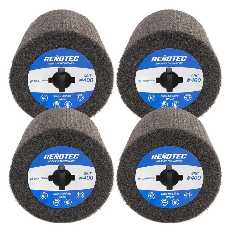 RENOTEC 4"x4", Burnishing Wheel SSF 4 Pack, SF, Grit 400, S/C, Metalwork and Woodwork - Image 1